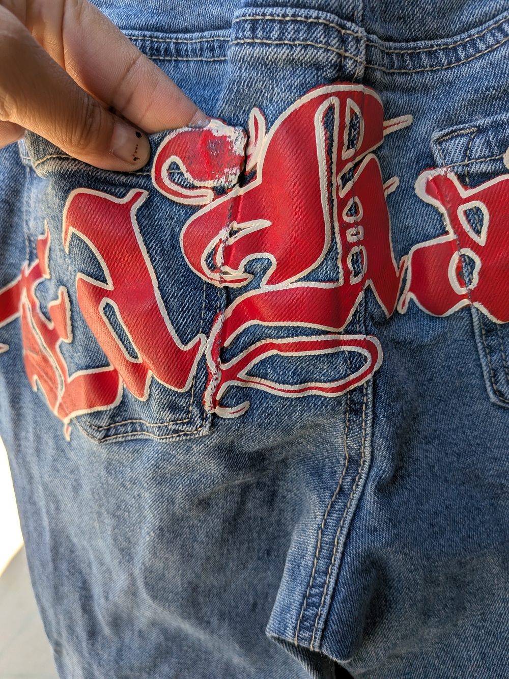 Ed Hardy Embroidered Dragon Denim Jeans - Blue & Red - Picture 7 of 8